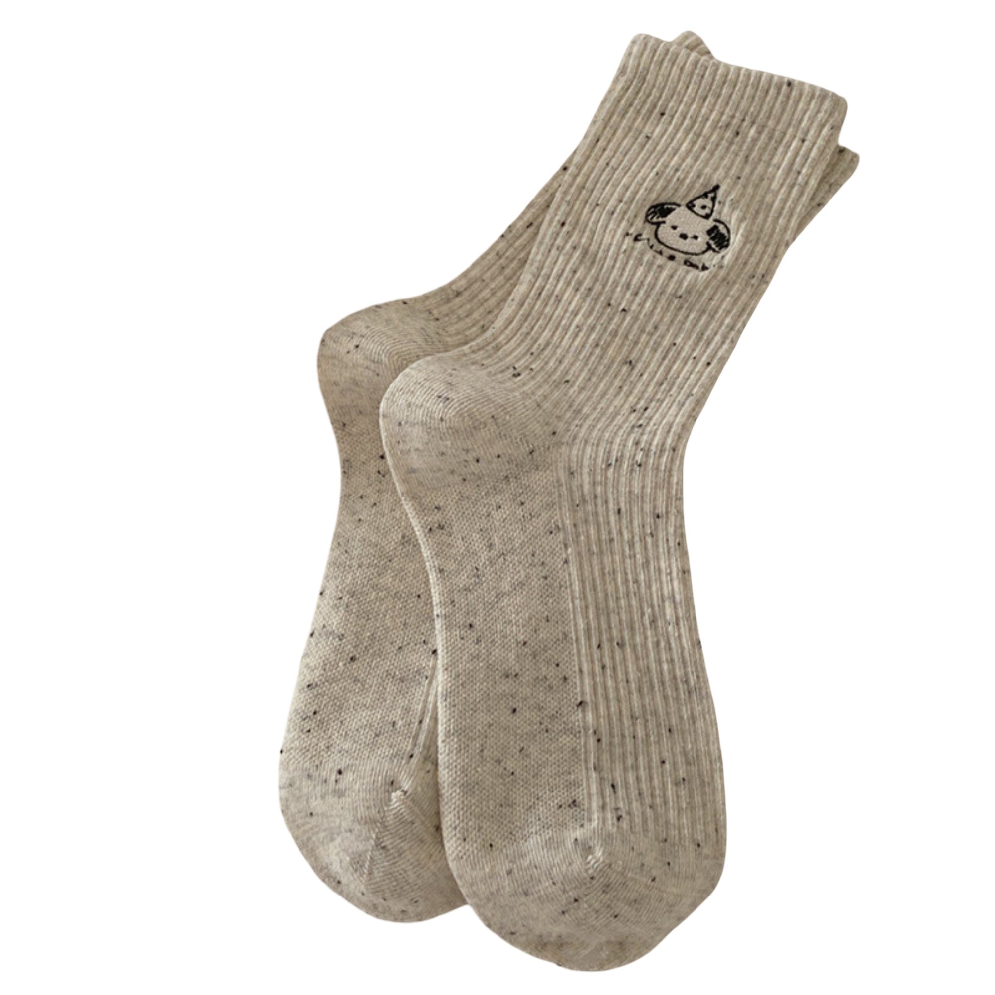Anna-Kaci Women's 4-Pair Ribbed Crew Socks with Speckled Knit Cartoon Graphic Soft Knit Everyday Sock Set