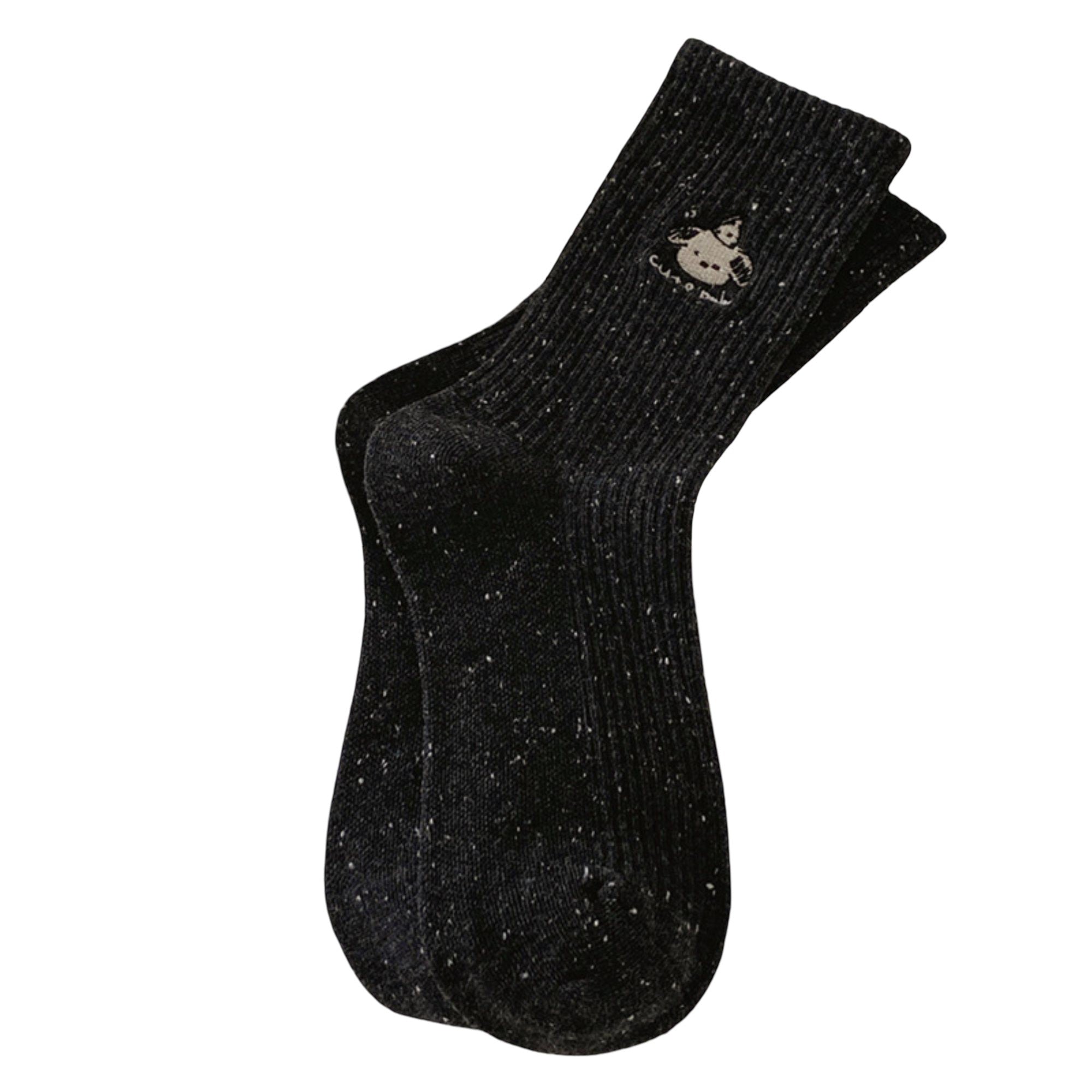 Anna-Kaci Women's 4-Pair Ribbed Crew Socks with Speckled Knit Cartoon Graphic Soft Knit Everyday Sock Set
