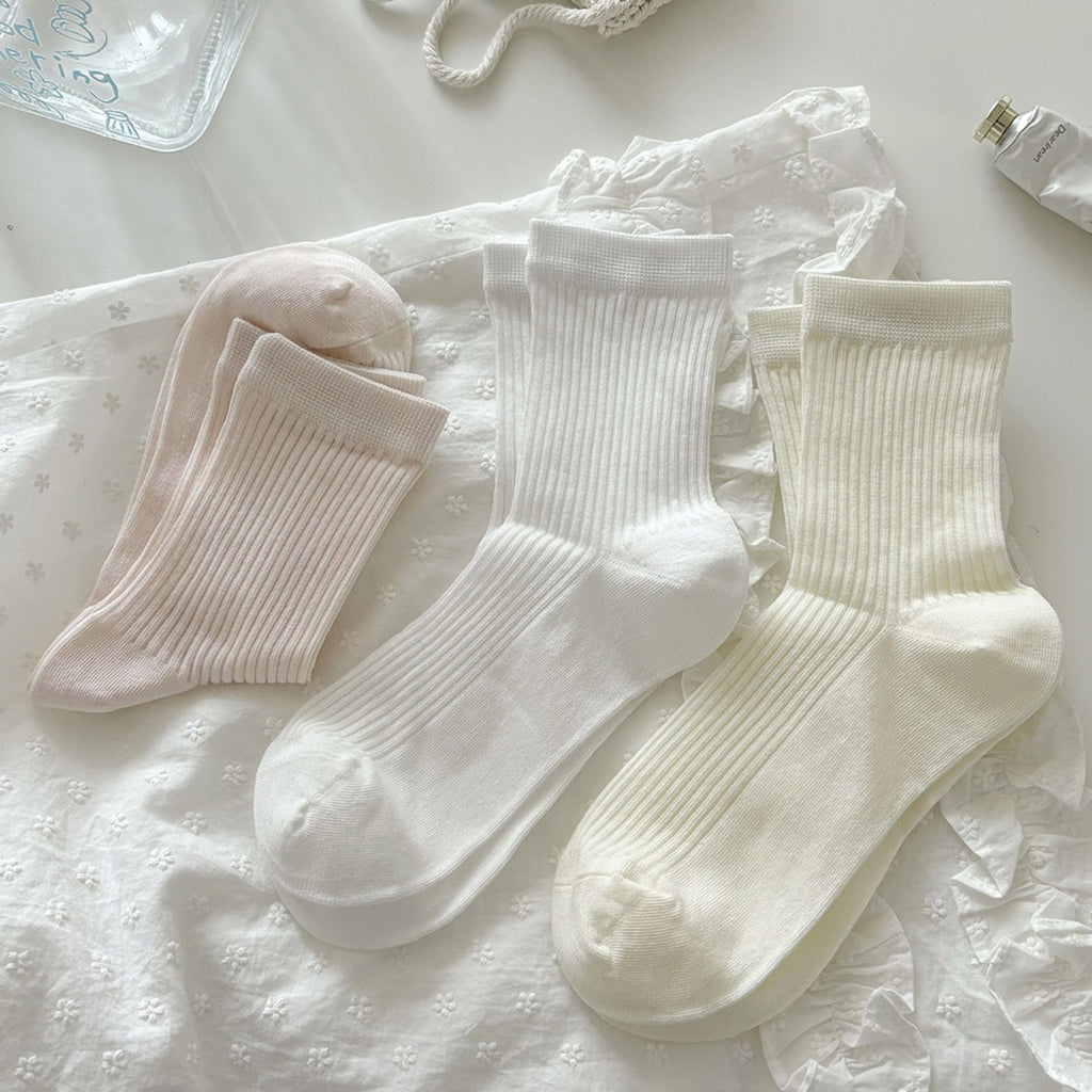 Anna-Kaci Women's 3-Pair Ribbed Crew Socks Soft Stretch Knit Classic Everyday Comfort Sock Set