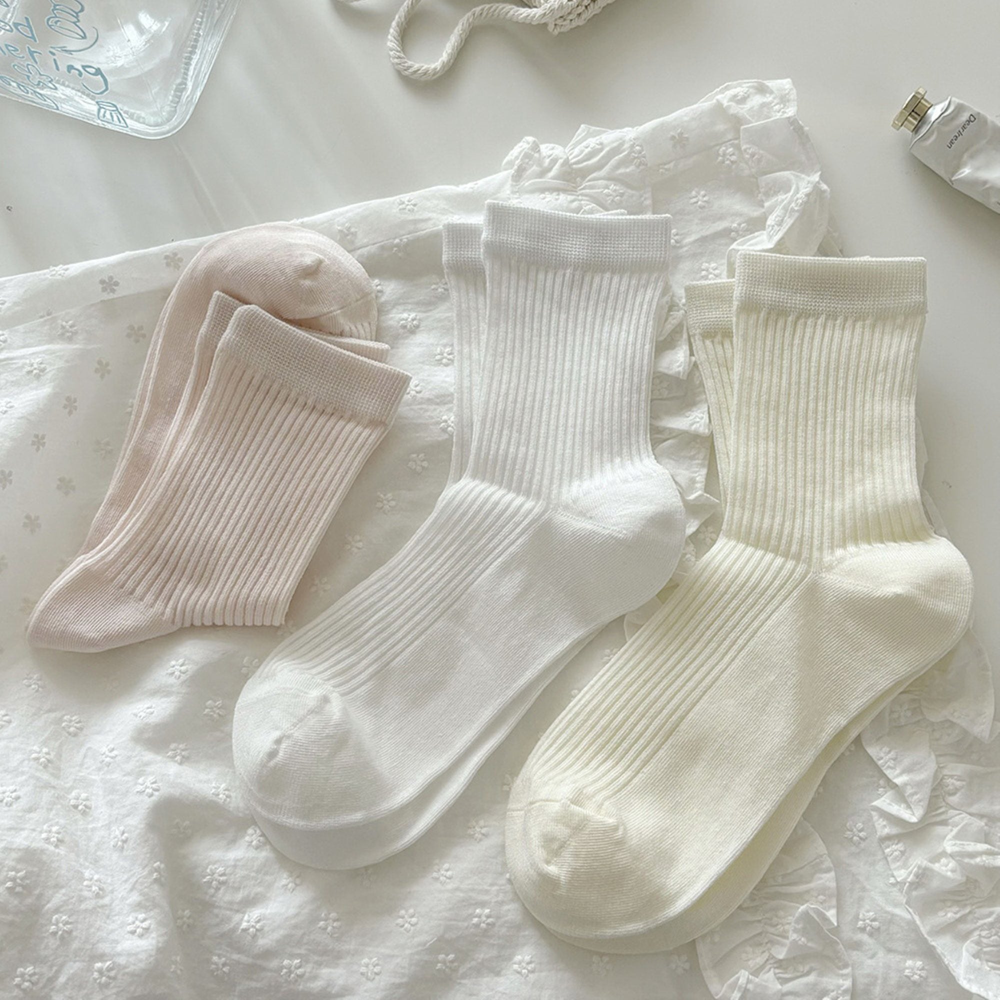 Anna-Kaci Women's 3-Pair Ribbed Crew Socks Soft Stretch Knit Classic Everyday Comfort Sock Set