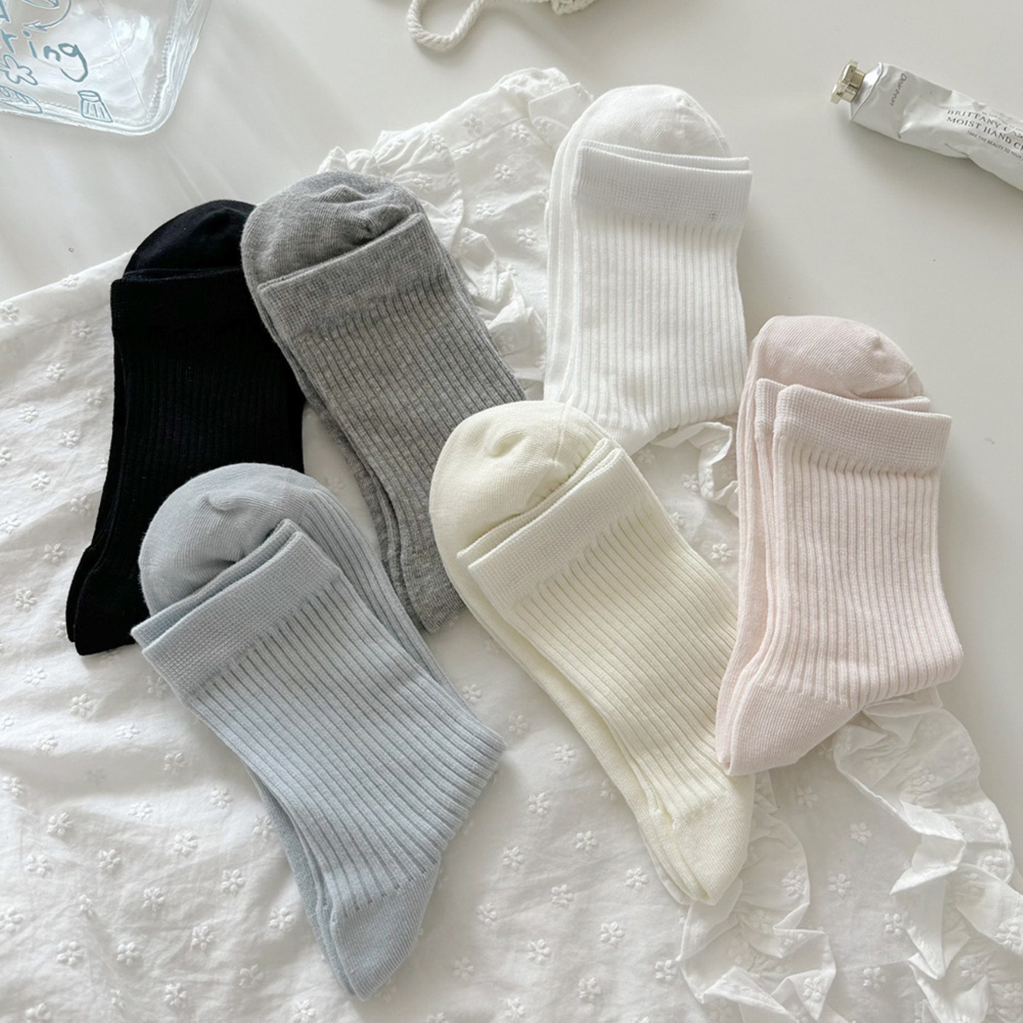 Anna-Kaci Women's 3-Pair Ribbed Crew Socks Soft Stretch Knit Classic Everyday Comfort Sock Set
