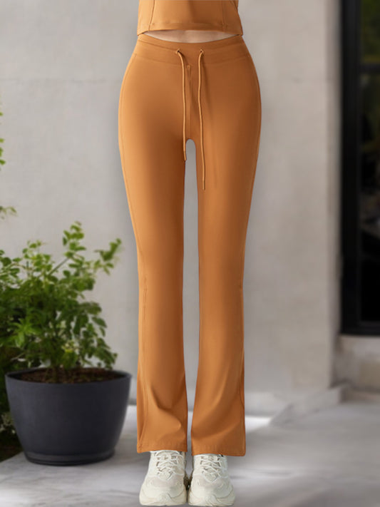 Pantalones de yoga acampanados de cintura alta para mujer con cordón ajustable