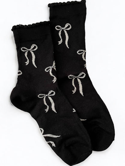 Anna-Kaci Women's Ribbon Bow Ankle Socks with Ruffled Edge Trim