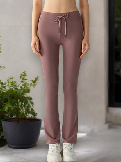 Pantalones de yoga acampanados de cintura alta para mujer con cordón ajustable