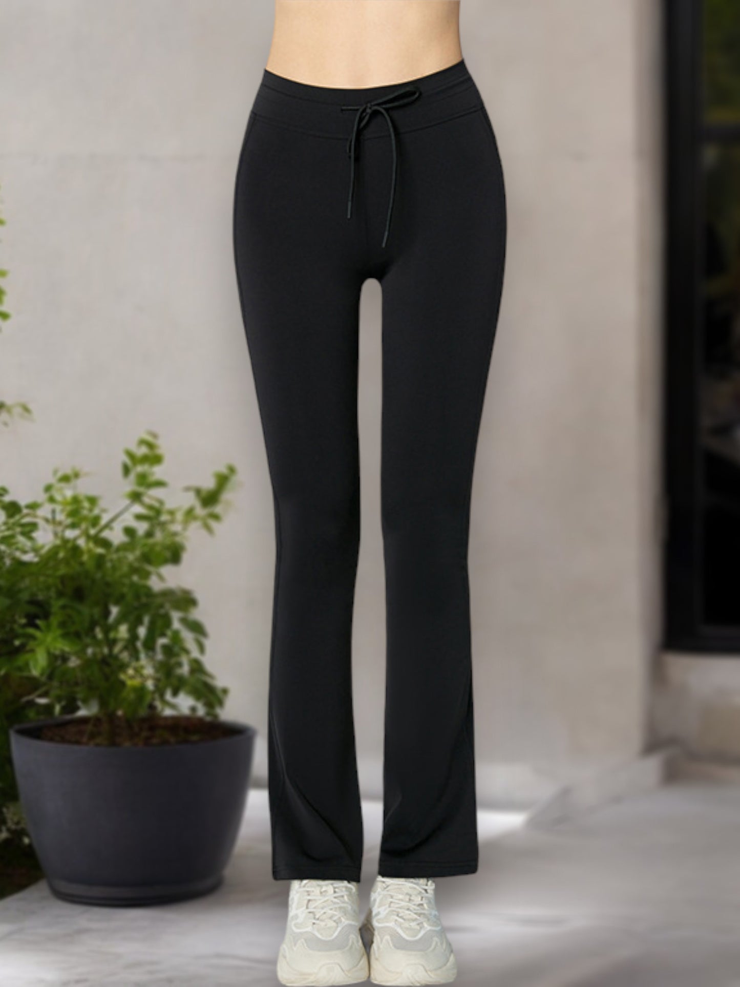 Pantalones de yoga acampanados de cintura alta para mujer con cordón ajustable