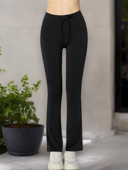 Pantalones de yoga acampanados de cintura alta para mujer con cordón ajustable