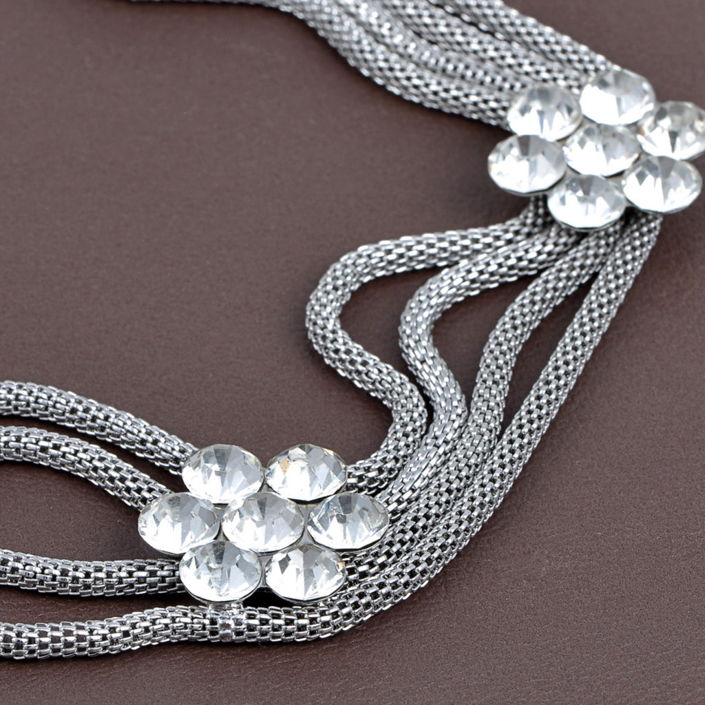 Anna-Kaci Women's Multi-Strand Waist Chain with Crystal Flower Accents and Adjustable Clasp