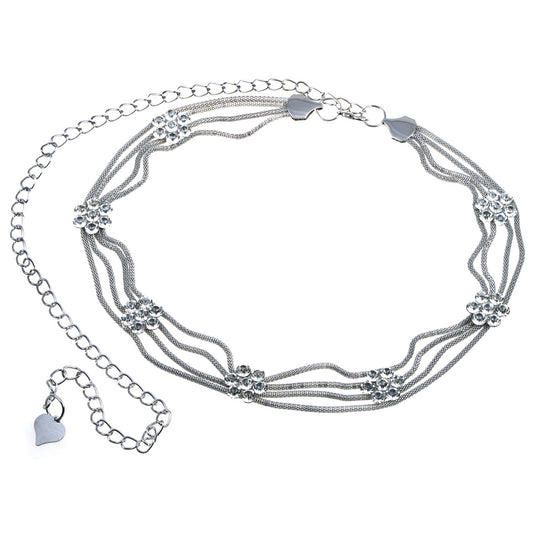 Anna-Kaci Women's Multi-Strand Waist Chain with Crystal Flower Accents and Adjustable Clasp