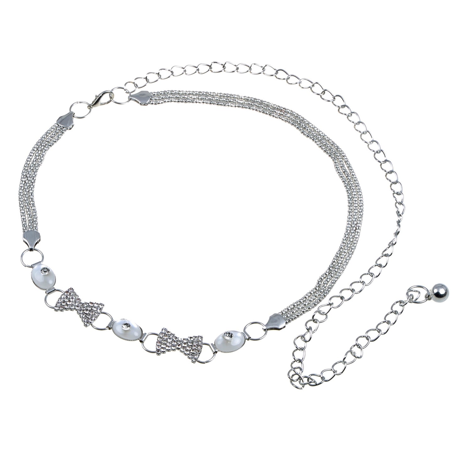 Anna-Kaci Women's Waist Chain with Crystal Bow Accents and Pearl Details Adjustable Fit