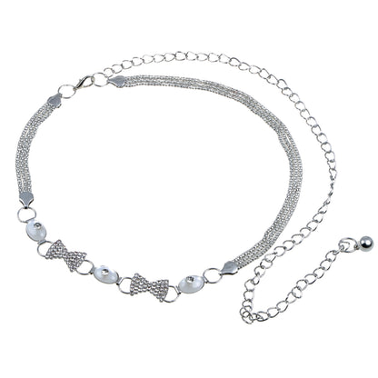 Anna-Kaci Women's Waist Chain with Crystal Bow Accents and Pearl Details Adjustable Fit