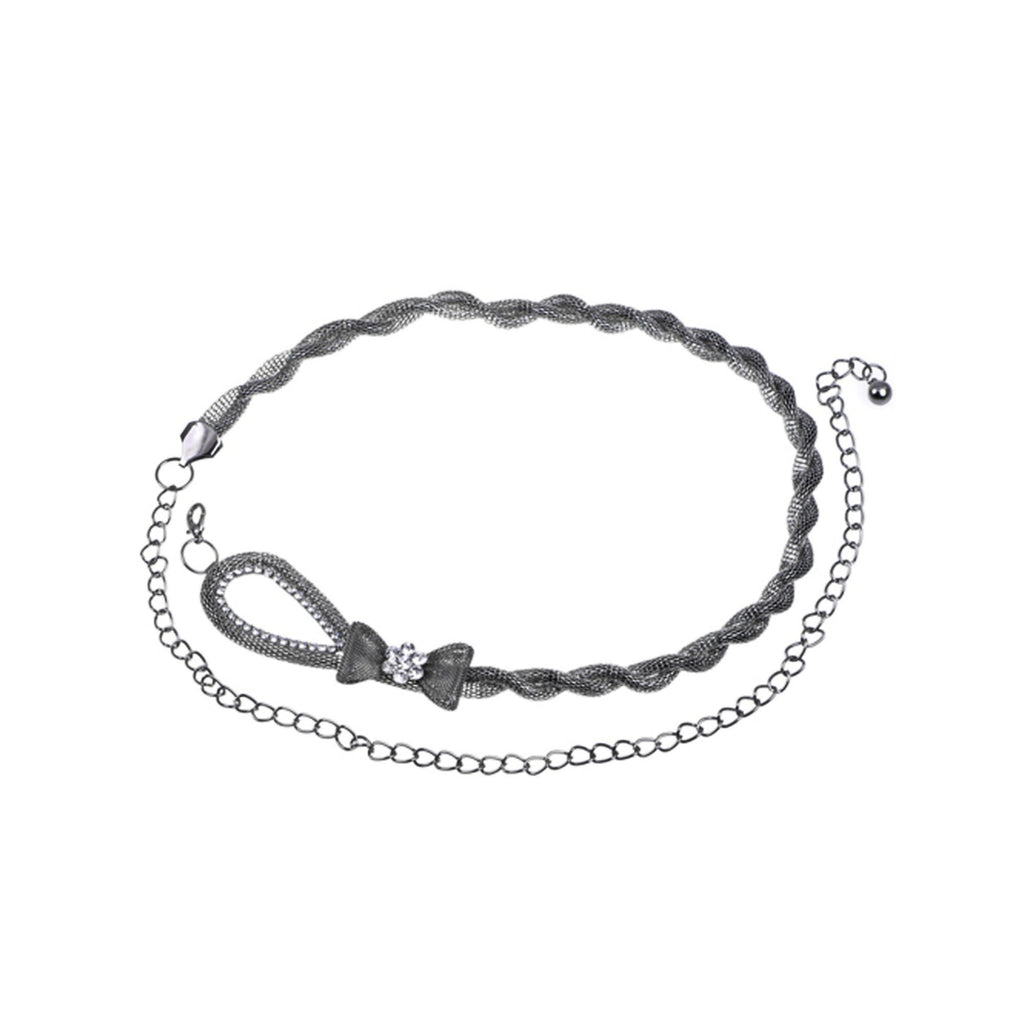 Anna-Kaci Women's Braided Waist Chain with Bow Accent and Crystal Center Adjustable Fit