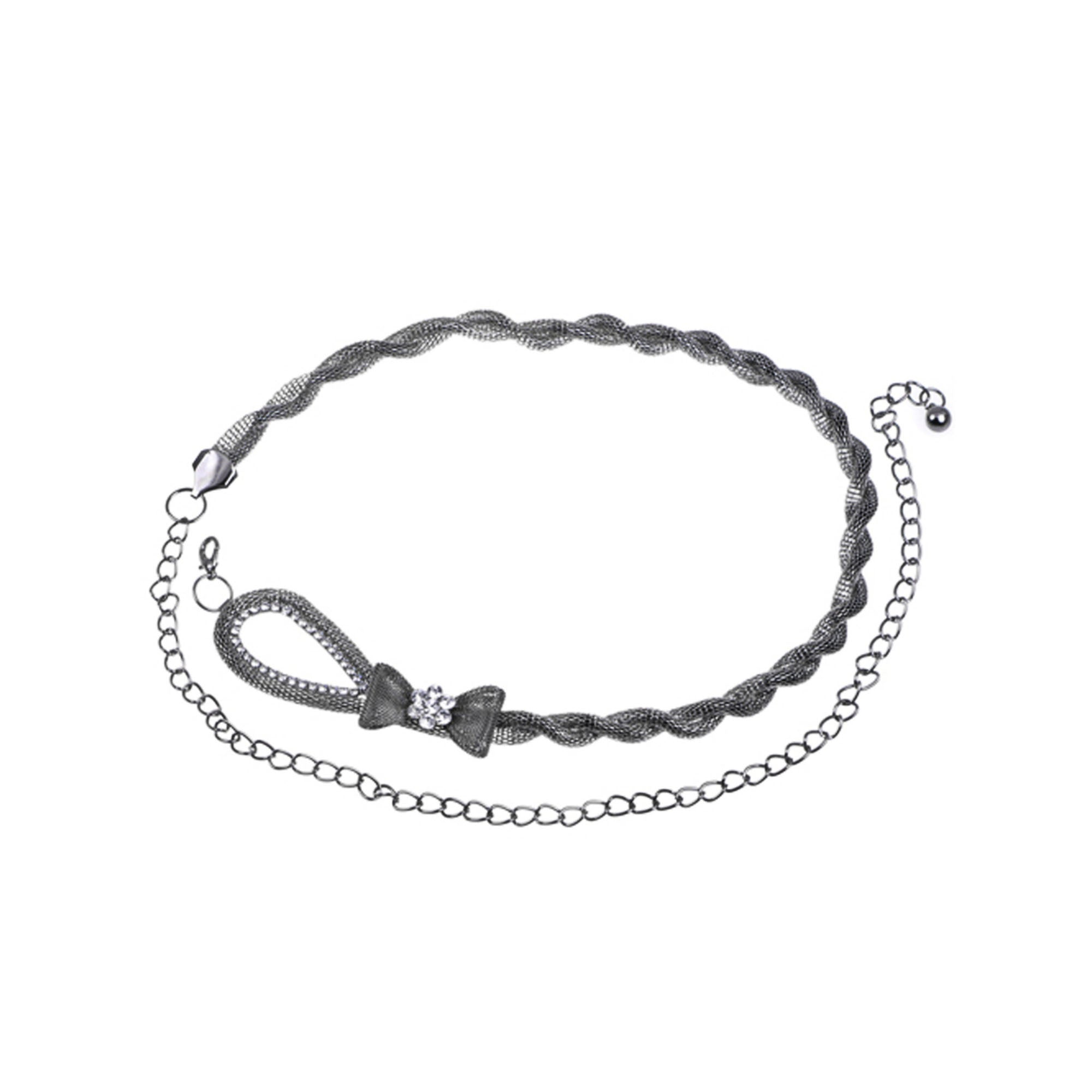 Anna-Kaci Women's Braided Waist Chain with Bow Accent and Crystal Center Adjustable Fit