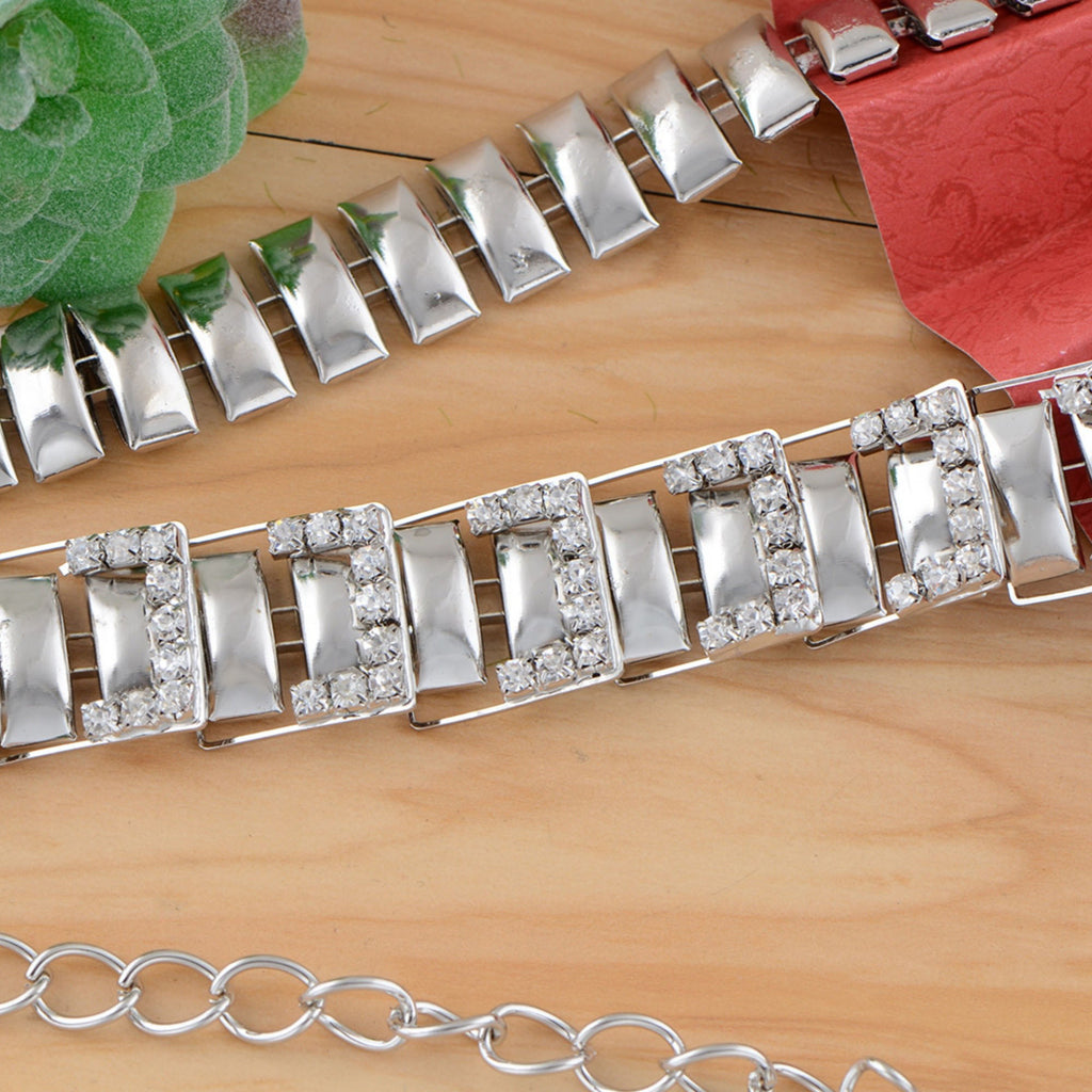 Anna-Kaci Women's Geometric Square Link Waist Chain with Adjustable Extender and Shimmering Accents