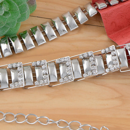 Anna-Kaci Women's Geometric Square Link Waist Chain with Adjustable Extender and Shimmering Accents