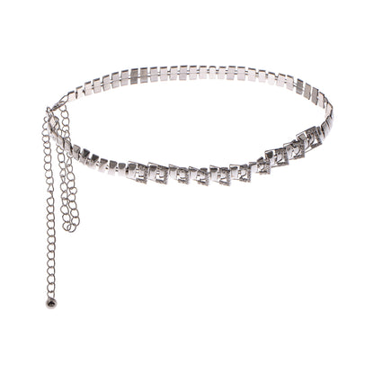 Anna-Kaci Women's Geometric Square Link Waist Chain with Adjustable Extender and Shimmering Accents