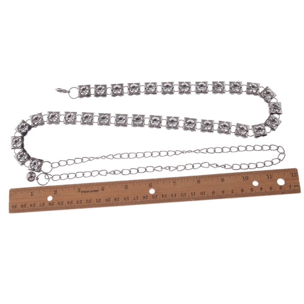 Anna-Kaci Women's Crystal Square Link Waist Chain with Adjustable Extender