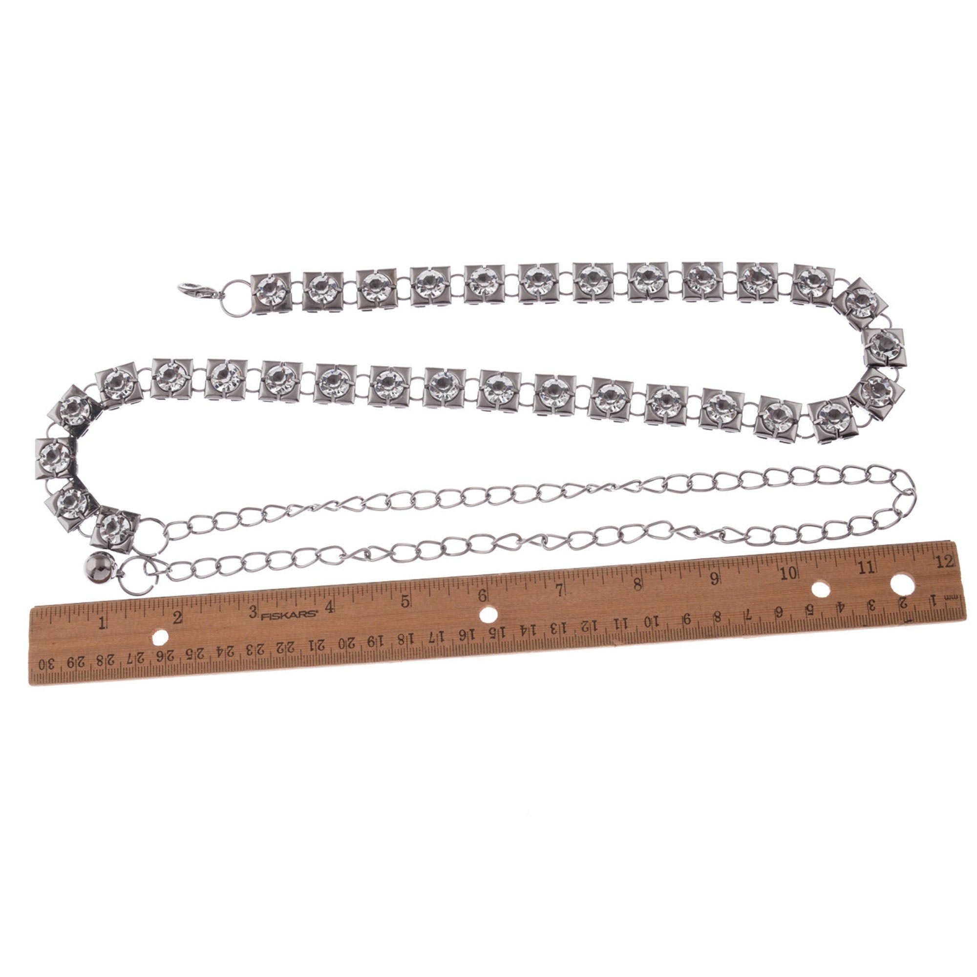 Anna-Kaci Women's Crystal Square Link Waist Chain with Adjustable Extender