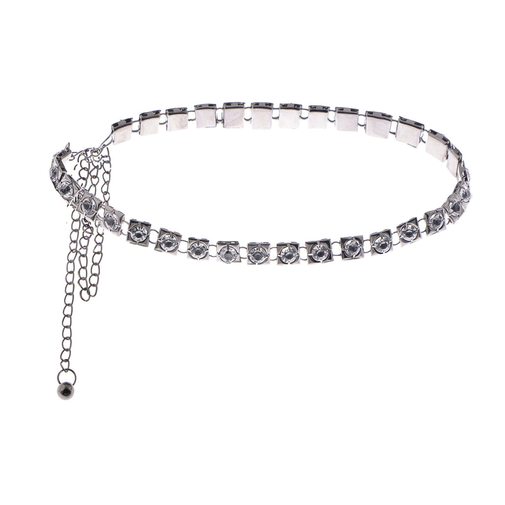 Anna-Kaci Women's Crystal Square Link Waist Chain with Adjustable Extender