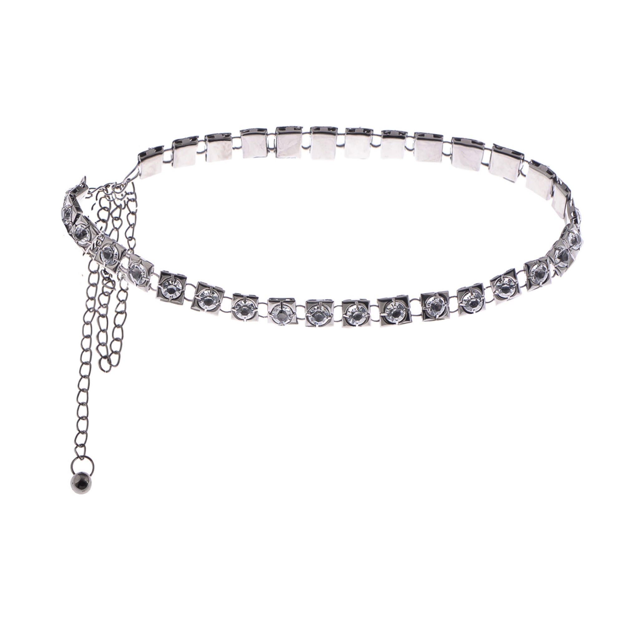 Anna-Kaci Women's Crystal Square Link Waist Chain with Adjustable Extender