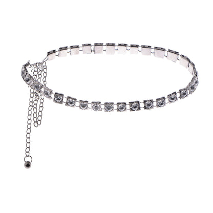 Anna-Kaci Women's Crystal Square Link Waist Chain with Adjustable Extender