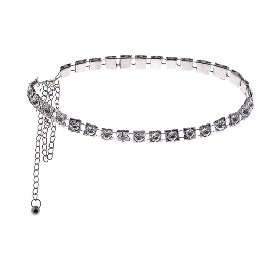 Anna-Kaci Women's Crystal Square Link Waist Chain with Adjustable Extender