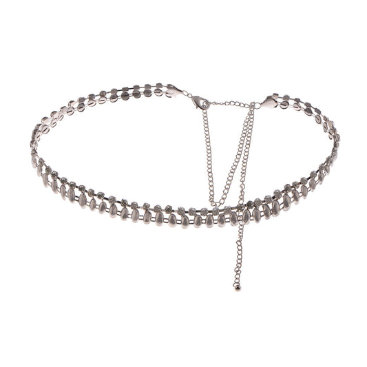 Anna-Kaci Women's Double Row Crystal Waist Chain with Adjustable Extender