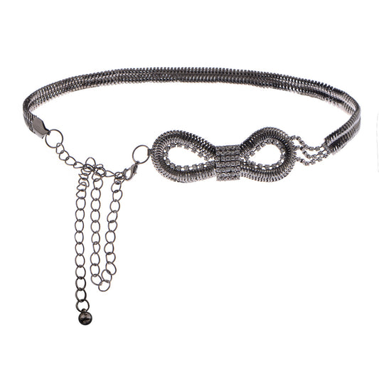 Anna-Kaci Women's Bow Waist Chain with Crystal Accents and Adjustable Extender