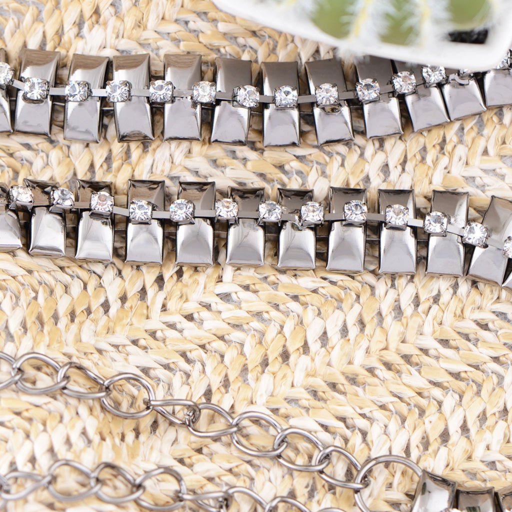 Anna-Kaci Women's Geometric Waist Chain with Square Link Design and Crystal Accents