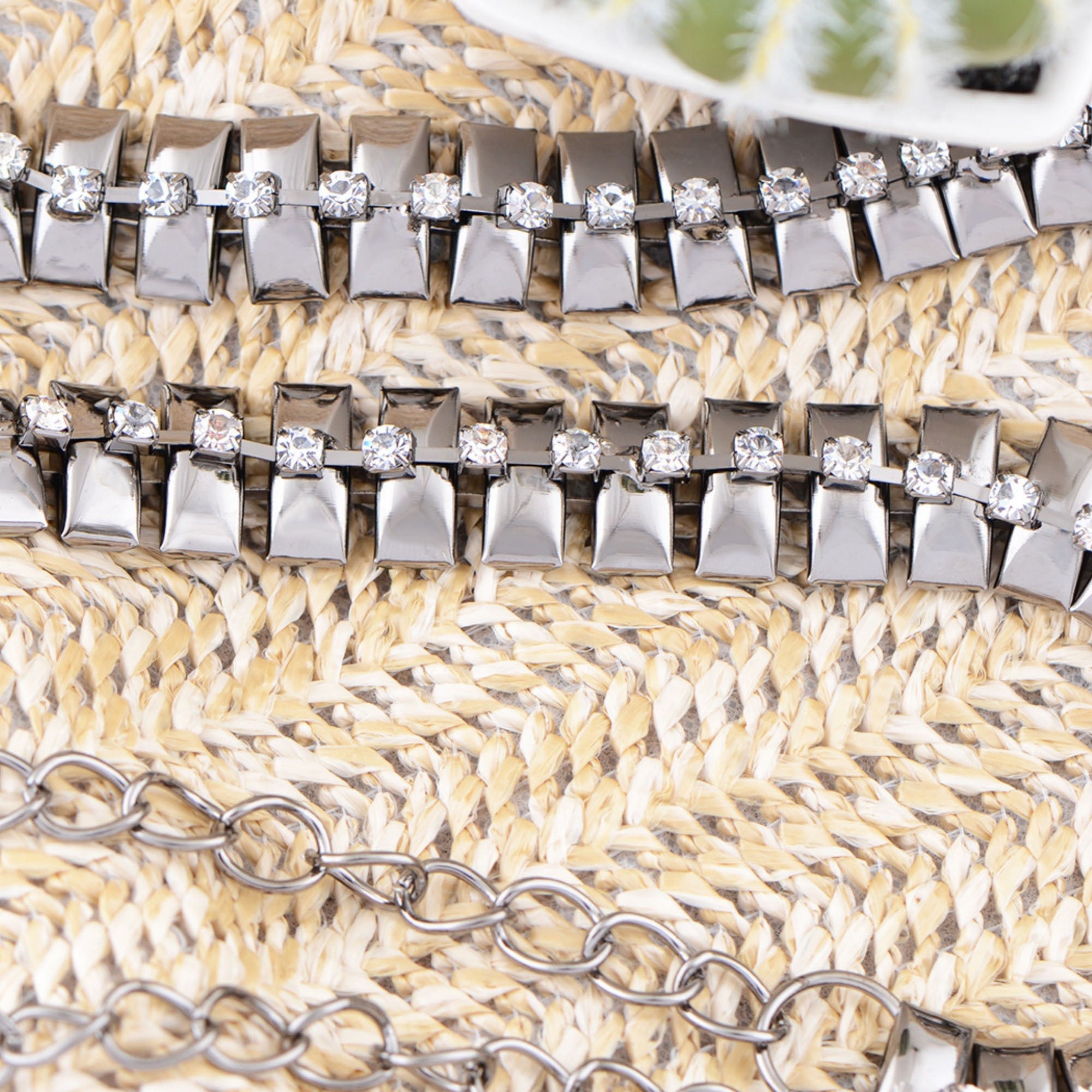 Anna-Kaci Women's Geometric Waist Chain with Square Link Design and Crystal Accents
