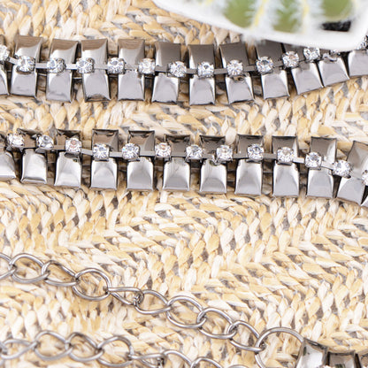 Anna-Kaci Women's Geometric Waist Chain with Square Link Design and Crystal Accents