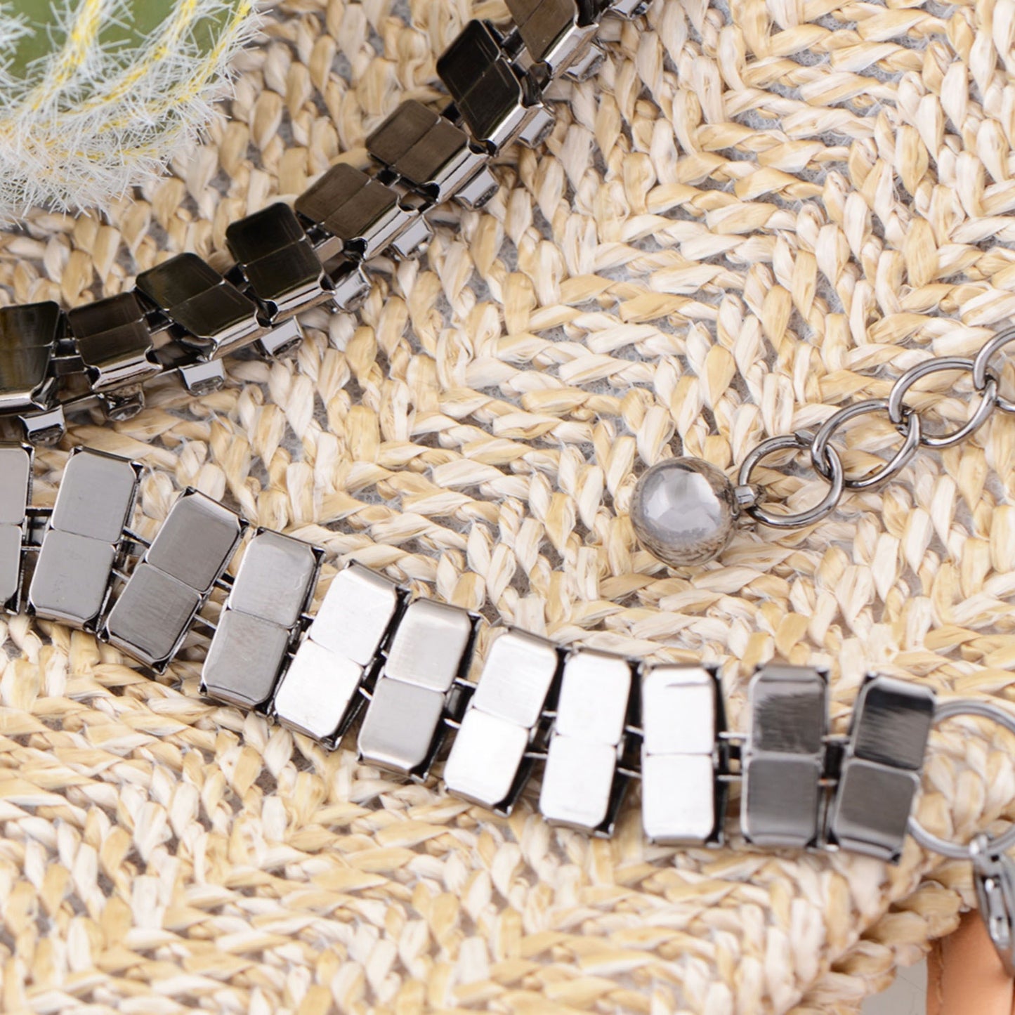 Anna-Kaci Women's Geometric Waist Chain with Square Link Design and Crystal Accents