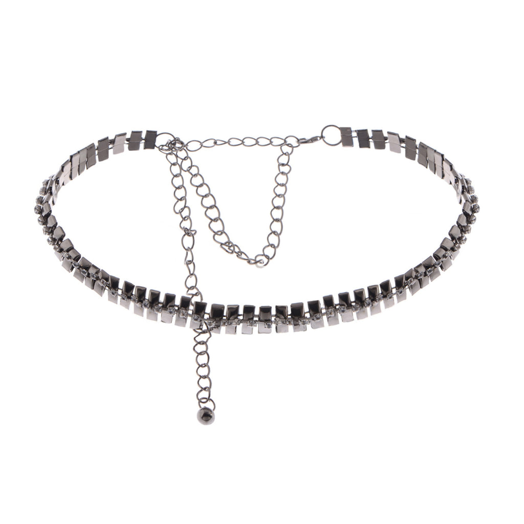 Anna-Kaci Women's Geometric Waist Chain with Square Link Design and Crystal Accents