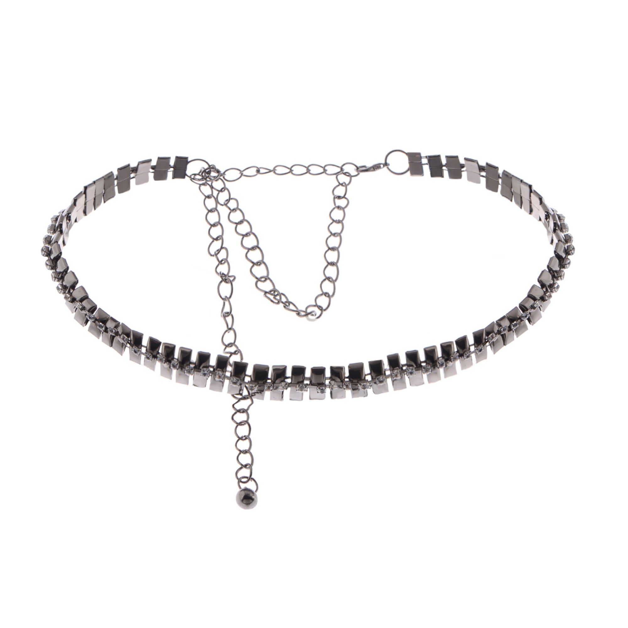 Anna-Kaci Women's Geometric Waist Chain with Square Link Design and Crystal Accents