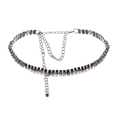 Anna-Kaci Women's Geometric Waist Chain with Square Link Design and Crystal Accents