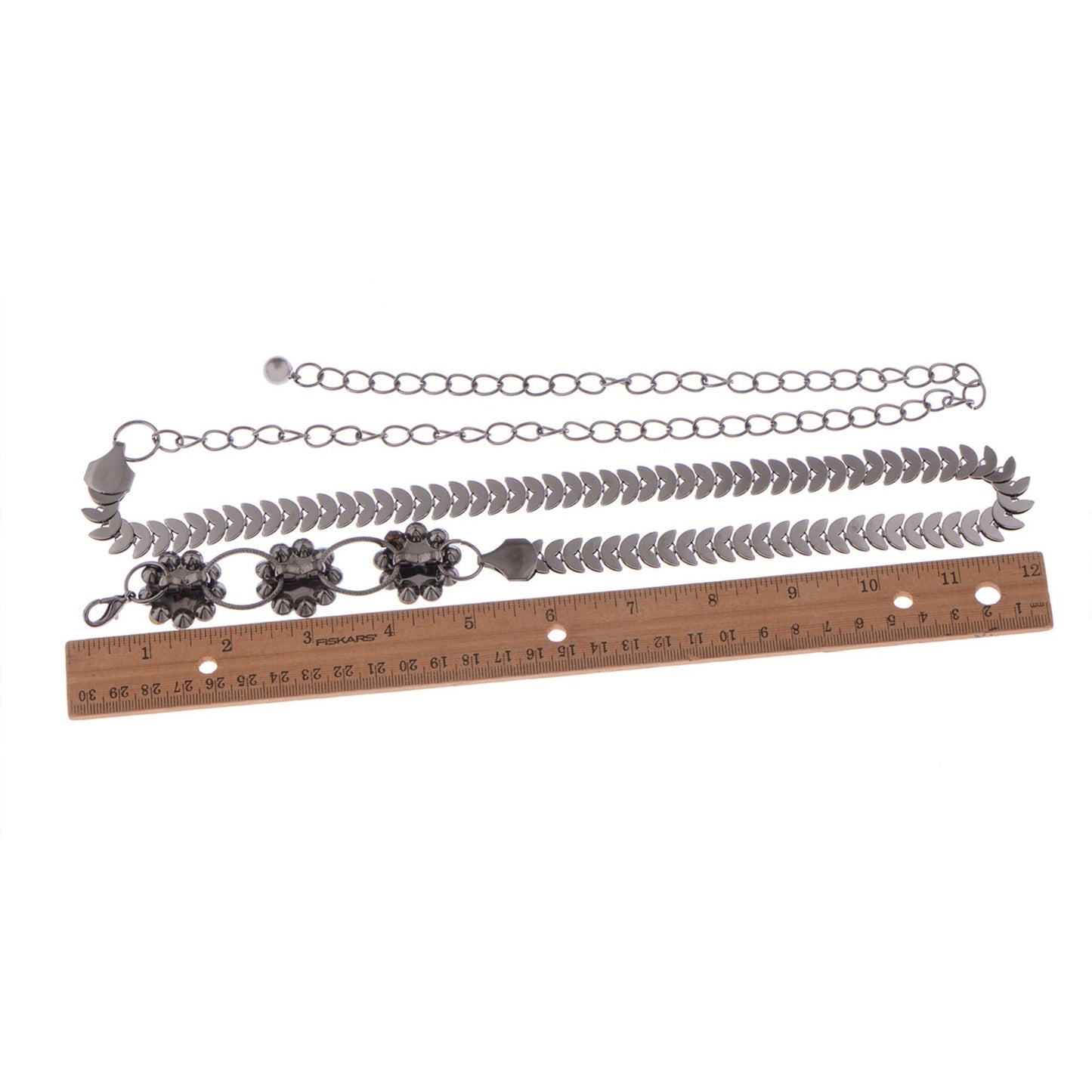 Anna-Kaci Women's Floral Waist Chain with Chevron Link Design and Crystal Accents