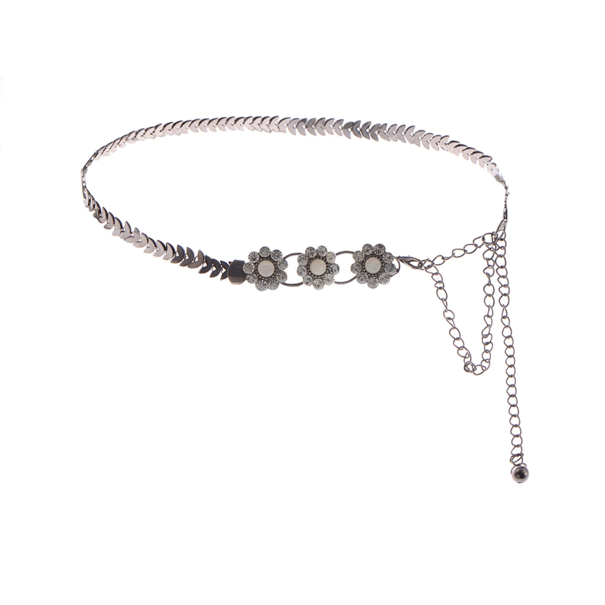 Anna-Kaci Women's Floral Waist Chain with Chevron Link Design and Crystal Accents