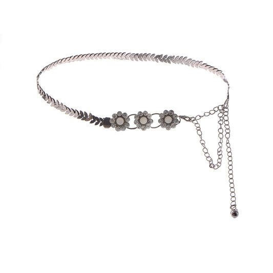 Anna-Kaci Women's Floral Waist Chain with Chevron Link Design and Crystal Accents
