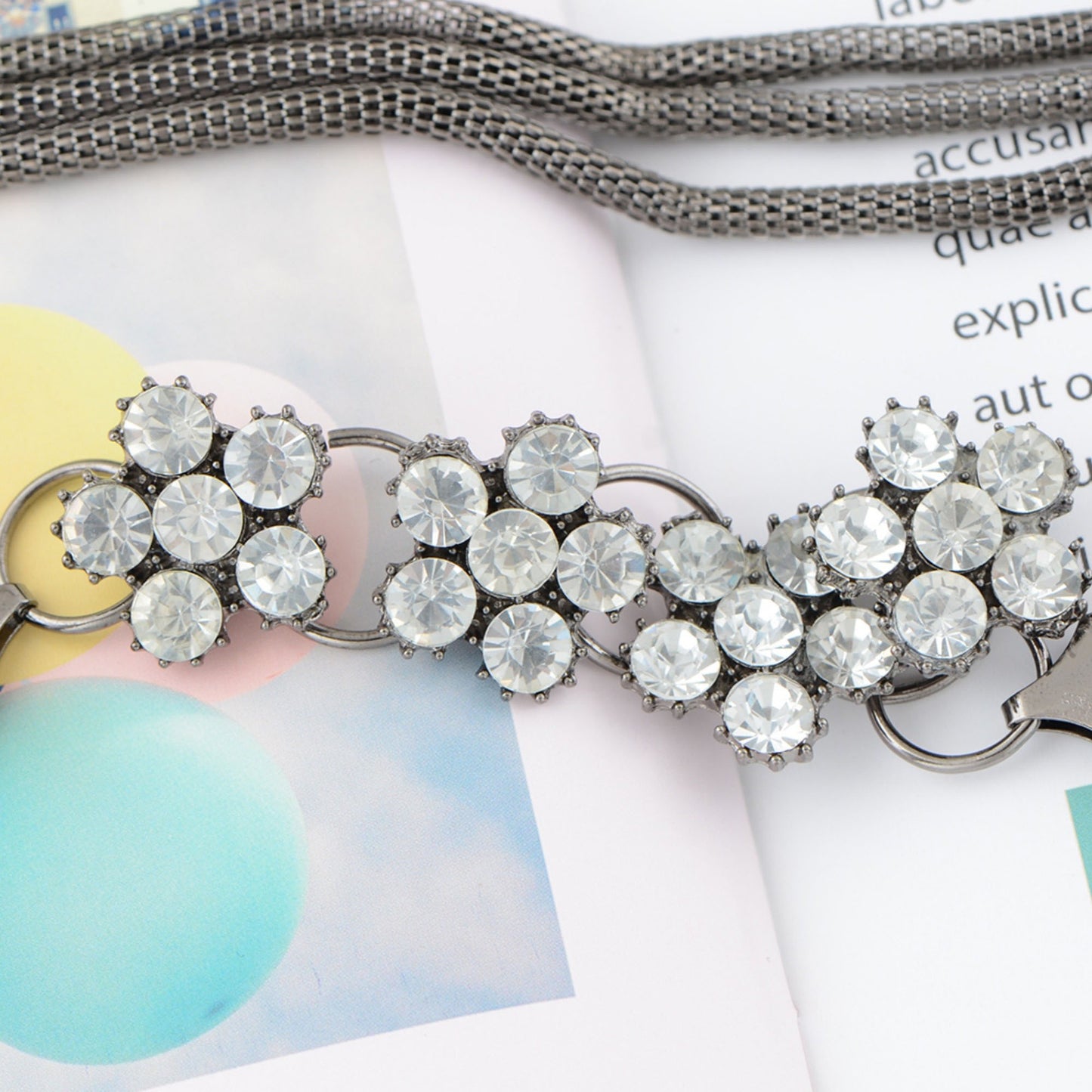 Anna-Kaci Women's Mesh Waist Chain with Crystal Floral Centerpiece Adjustable Belly Jewelry