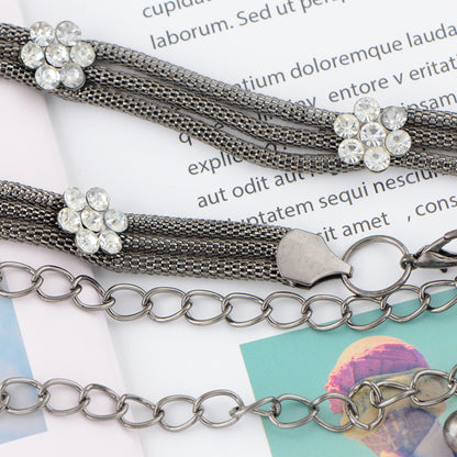 Anna-Kaci Women's Mesh Waist Chain with Crystal Floral Centerpiece Adjustable Belly Jewelry