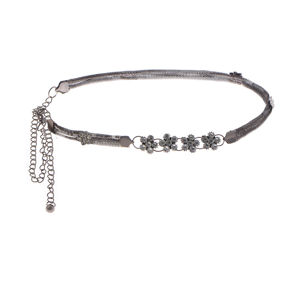 Anna-Kaci Women's Mesh Waist Chain with Crystal Floral Centerpiece Adjustable Belly Jewelry