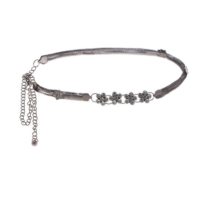 Anna-Kaci Women's Mesh Waist Chain with Crystal Floral Centerpiece Adjustable Belly Jewelry