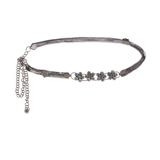 Anna-Kaci Women's Mesh Waist Chain with Crystal Floral Centerpiece Adjustable Belly Jewelry