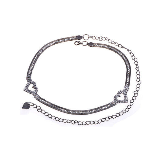 Anna-Kaci Women's Crystal Heart Accent Waist Chain Adjustable Belly Jewelry