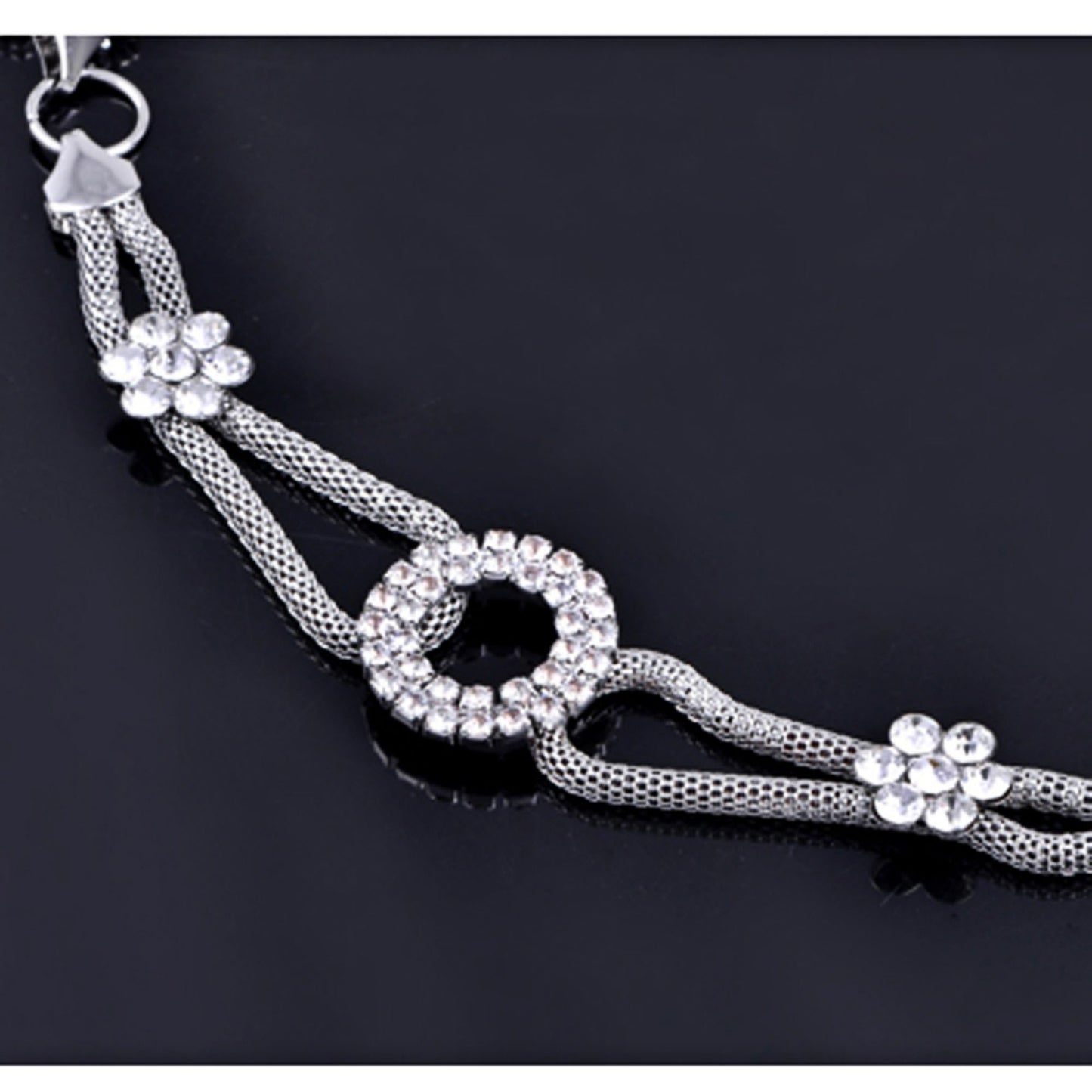 Anna-Kaci Women's Crystal Circle and Floral Accent Waist Chain Adjustable Belly Jewelry