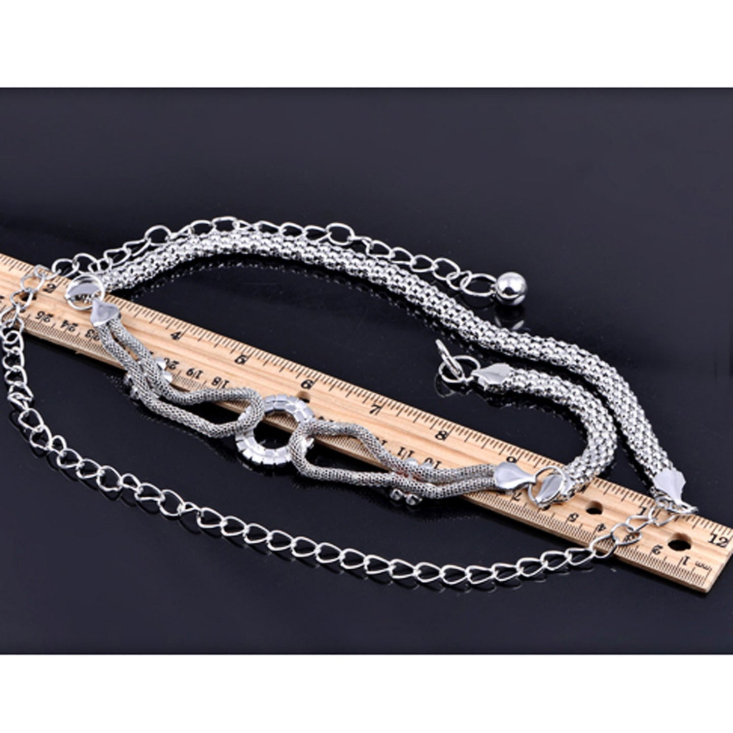 Anna-Kaci Women's Crystal Circle and Floral Accent Waist Chain Adjustable Belly Jewelry