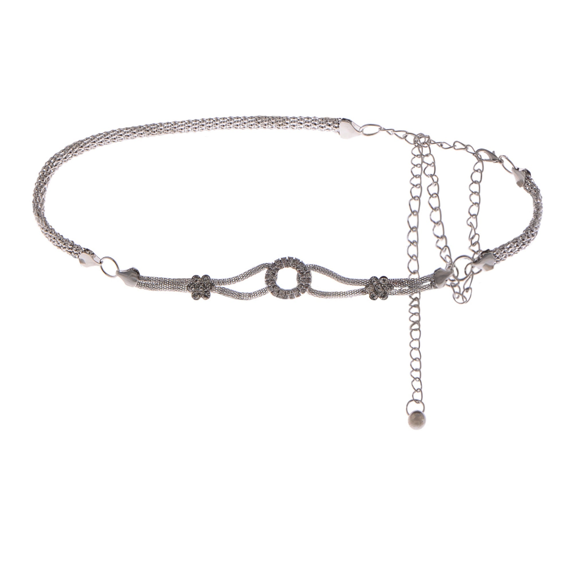 Anna-Kaci Women's Crystal Circle and Floral Accent Waist Chain Adjustable Belly Jewelry