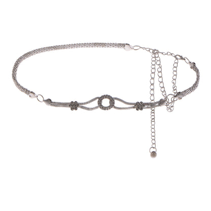 Anna-Kaci Women's Crystal Circle and Floral Accent Waist Chain Adjustable Belly Jewelry
