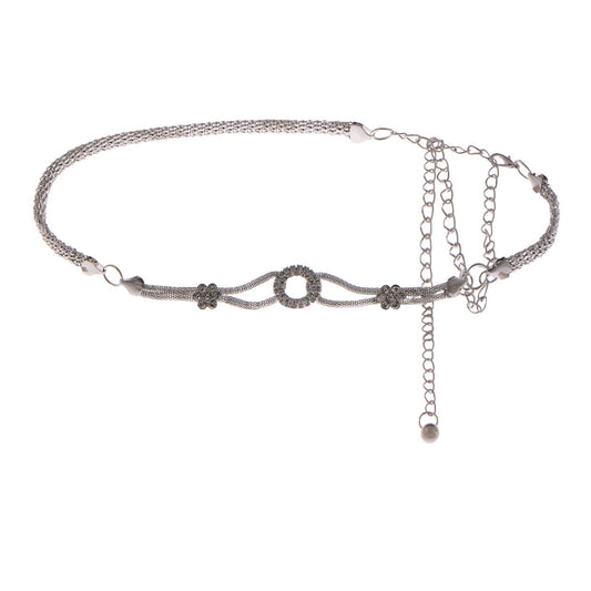 Anna-Kaci Women's Crystal Circle and Floral Accent Waist Chain Adjustable Belly Jewelry
