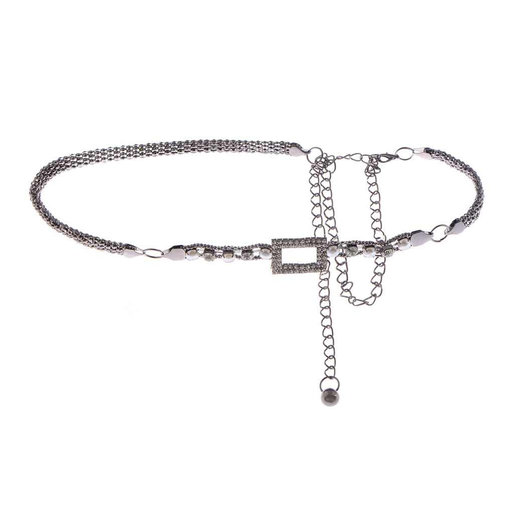 Anna-Kaci Women's Crystal Square Accent Waist Chain Adjustable Belly Jewelry