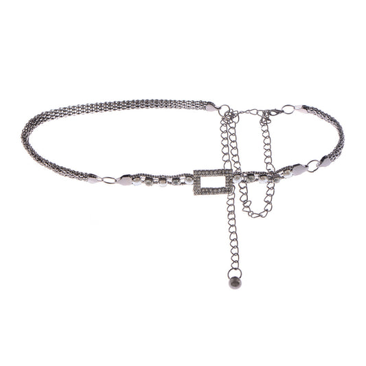 Anna-Kaci Women's Crystal Square Accent Waist Chain Adjustable Belly Jewelry